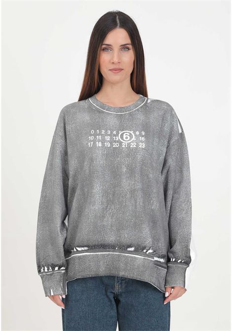 White crewneck sweatshirt for women and girls with Numerique print MAISON MARGIELA | M60682MM04FM6900